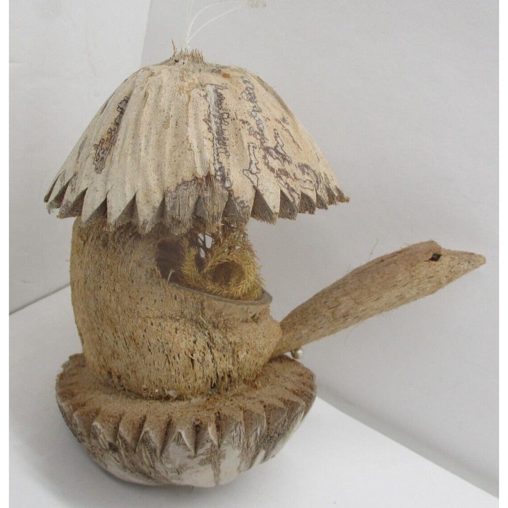 Vintage Carved Coconut, Bird Sticking out of Birdhouse